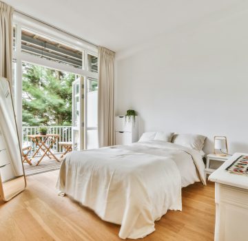 Beautiful image of a fully decorated double bedroom in a white interior design house; design ideas